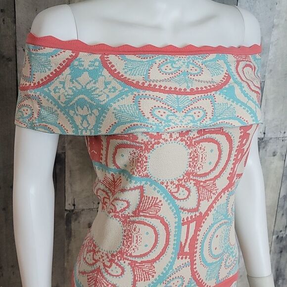 Foxiedox Winnie Off The Shoulder Dress In Beige Multi - Picture 4 of 12